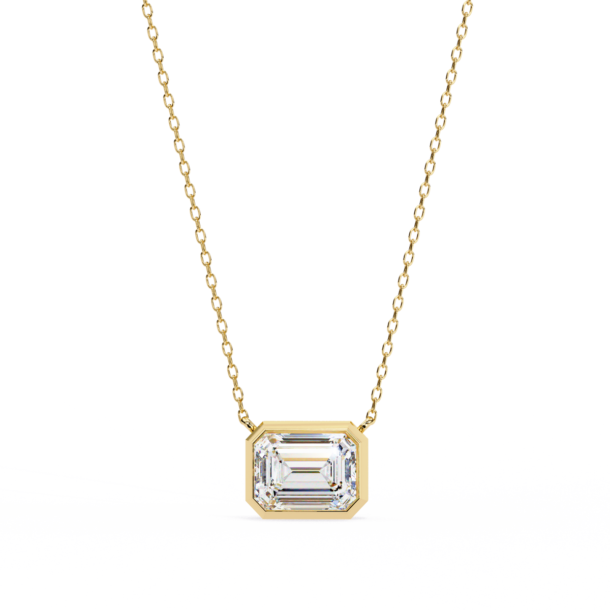 Modern Bezel-Set Emerald Cut Gemstone Necklace, Minimalist Pendant