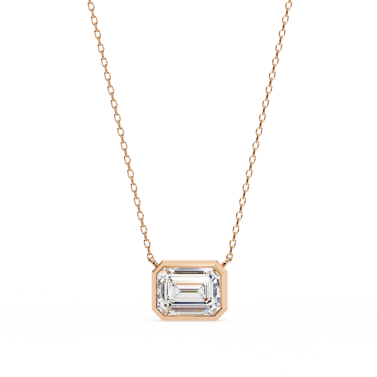 Modern Bezel-Set Emerald Cut Gemstone Necklace, Minimalist Pendant
