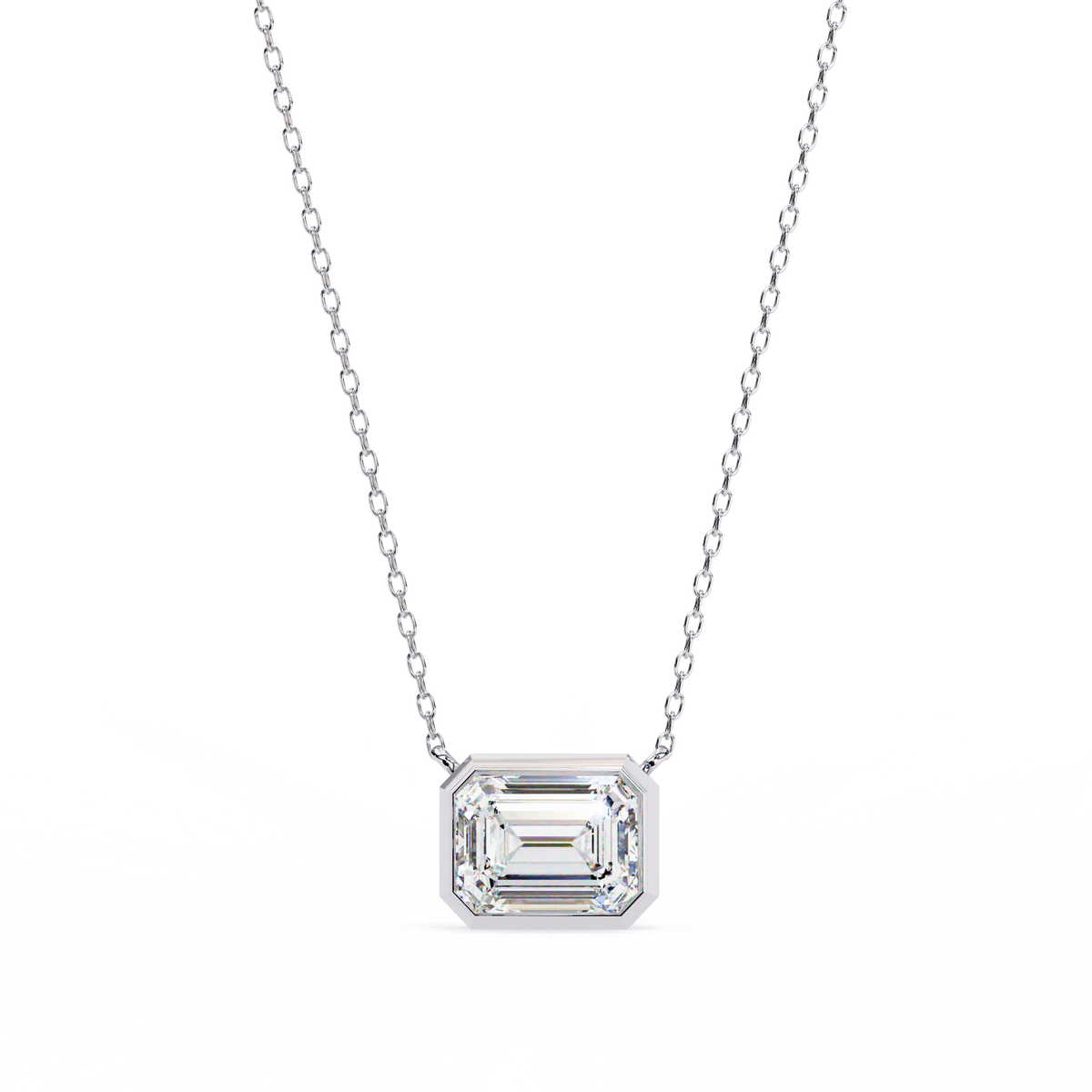 Modern Bezel-Set Emerald Cut Gemstone Necklace, Minimalist Pendant