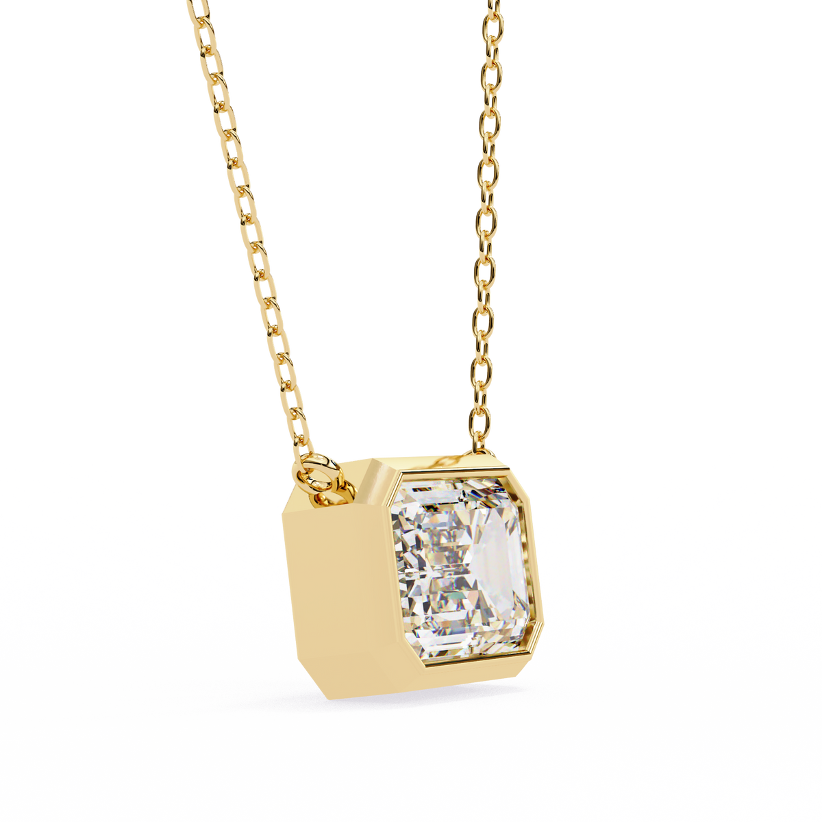 Modern Bezel-Set Emerald Cut Gemstone Necklace, Minimalist Pendant