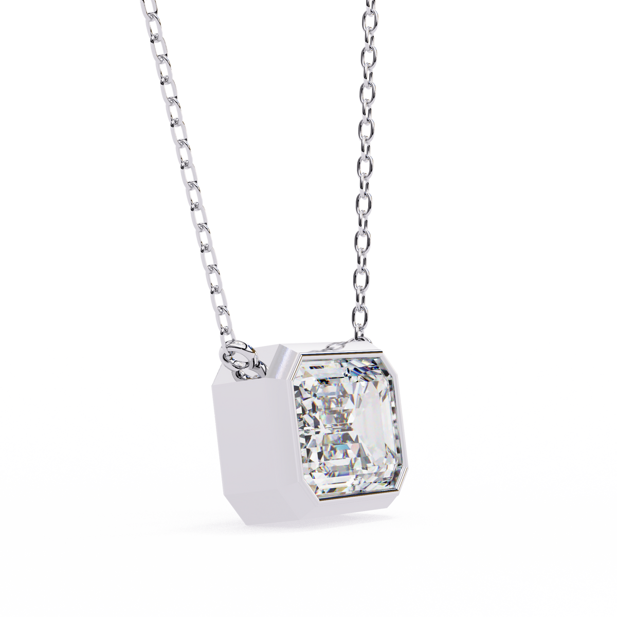 Modern Bezel-Set Emerald Cut Gemstone Necklace, Minimalist Pendant
