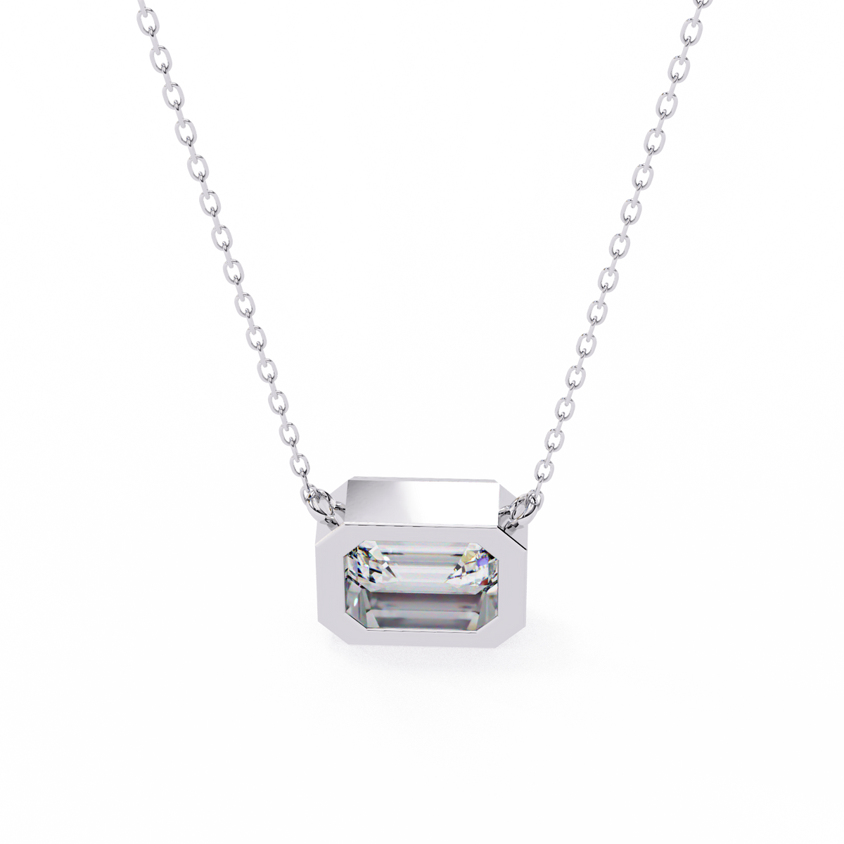 Modern Bezel-Set Emerald Cut Gemstone Necklace, Minimalist Pendant