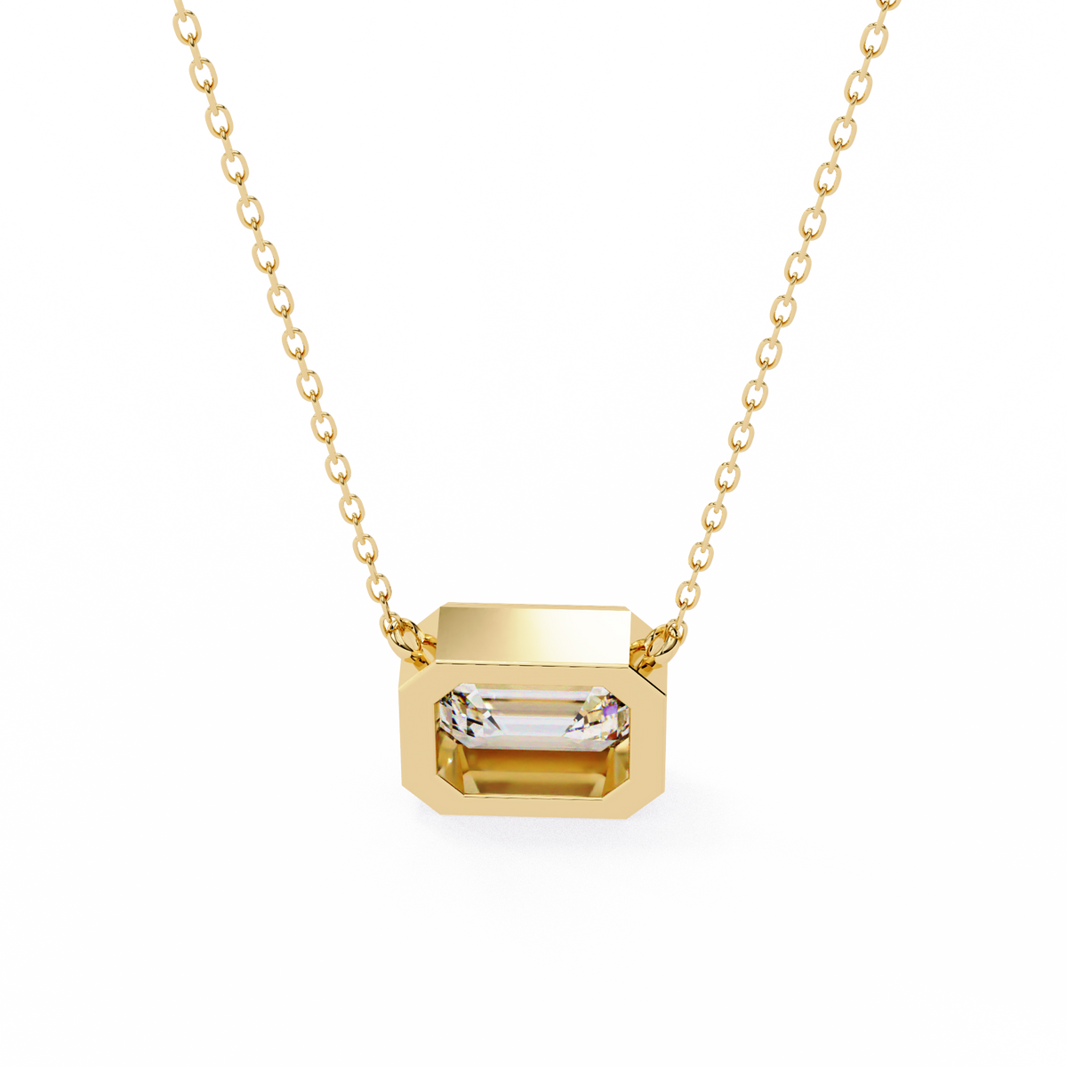 Modern Bezel-Set Emerald Cut Gemstone Necklace, Minimalist Pendant