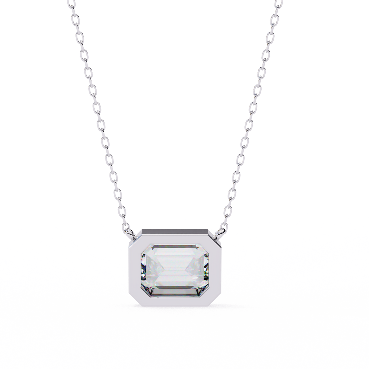 Modern Bezel-Set Emerald Cut Gemstone Necklace, Minimalist Pendant