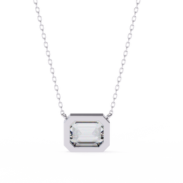 Modern Bezel-Set Emerald Cut Gemstone Necklace, Minimalist Pendant