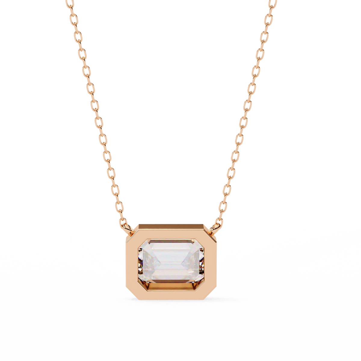 Modern Bezel-Set Emerald Cut Gemstone Necklace, Minimalist Pendant