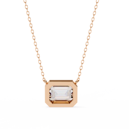 Modern Bezel-Set Emerald Cut Gemstone Necklace, Minimalist Pendant