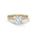 Princess Cut Pavé Diamond Engagement Ring, Classic Yellow Gold Solitaire Band