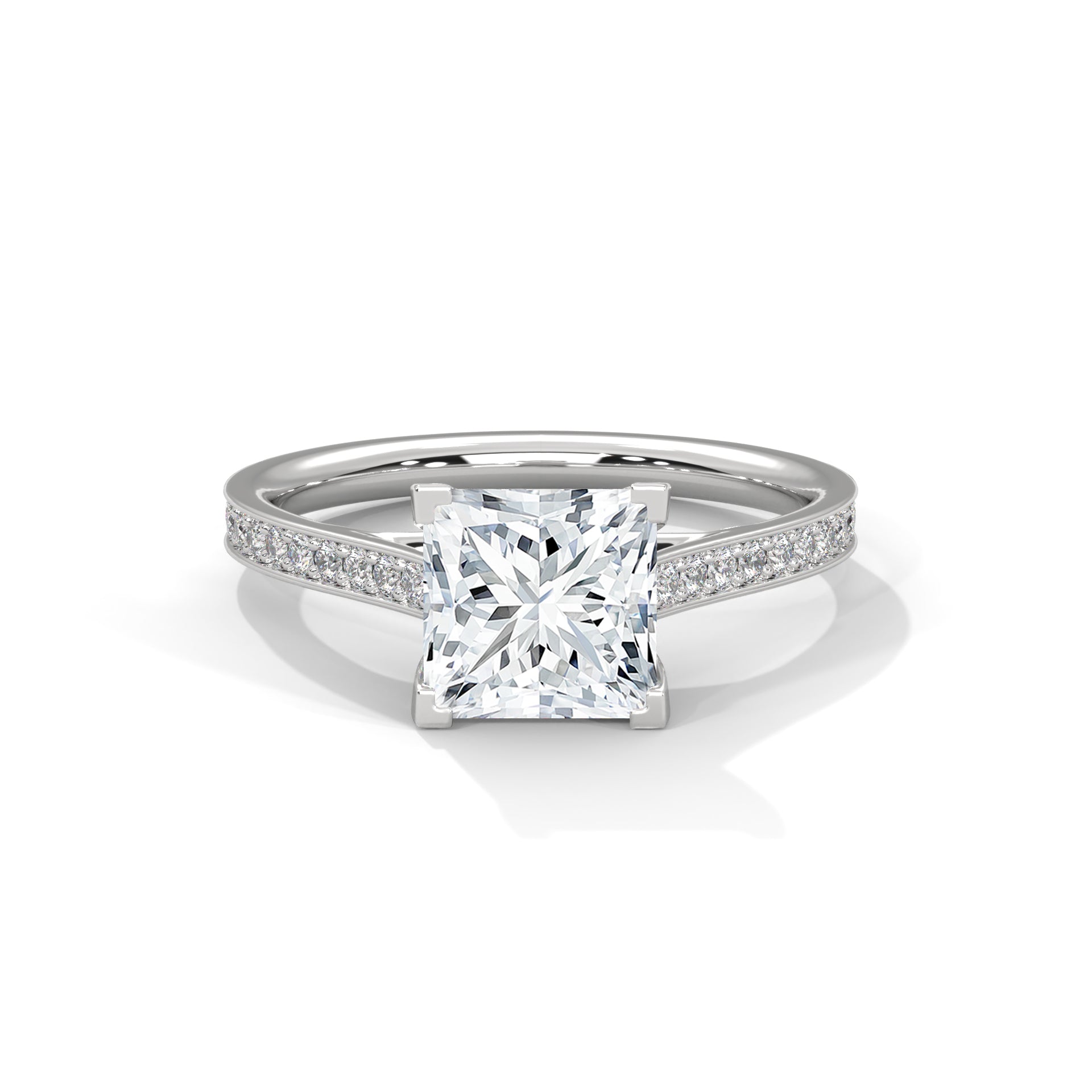Princess Cut Pavé Diamond Engagement Ring, Classic Yellow Gold Solitaire Band