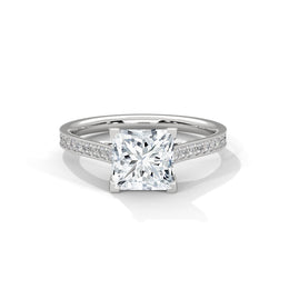 Princess Cut Pavé Diamond Engagement Ring, Classic Yellow Gold Solitaire Band