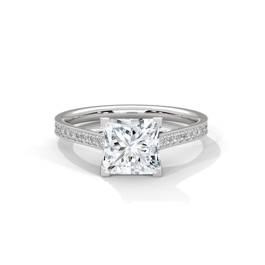 Princess Cut Pavé Diamond Engagement Ring, Classic Yellow Gold Solitaire Band