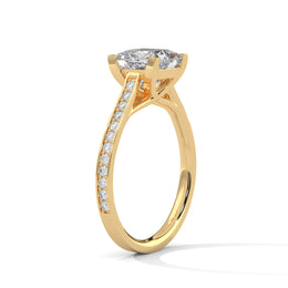 Princess Cut Pavé Diamond Engagement Ring, Classic Yellow Gold Solitaire Band