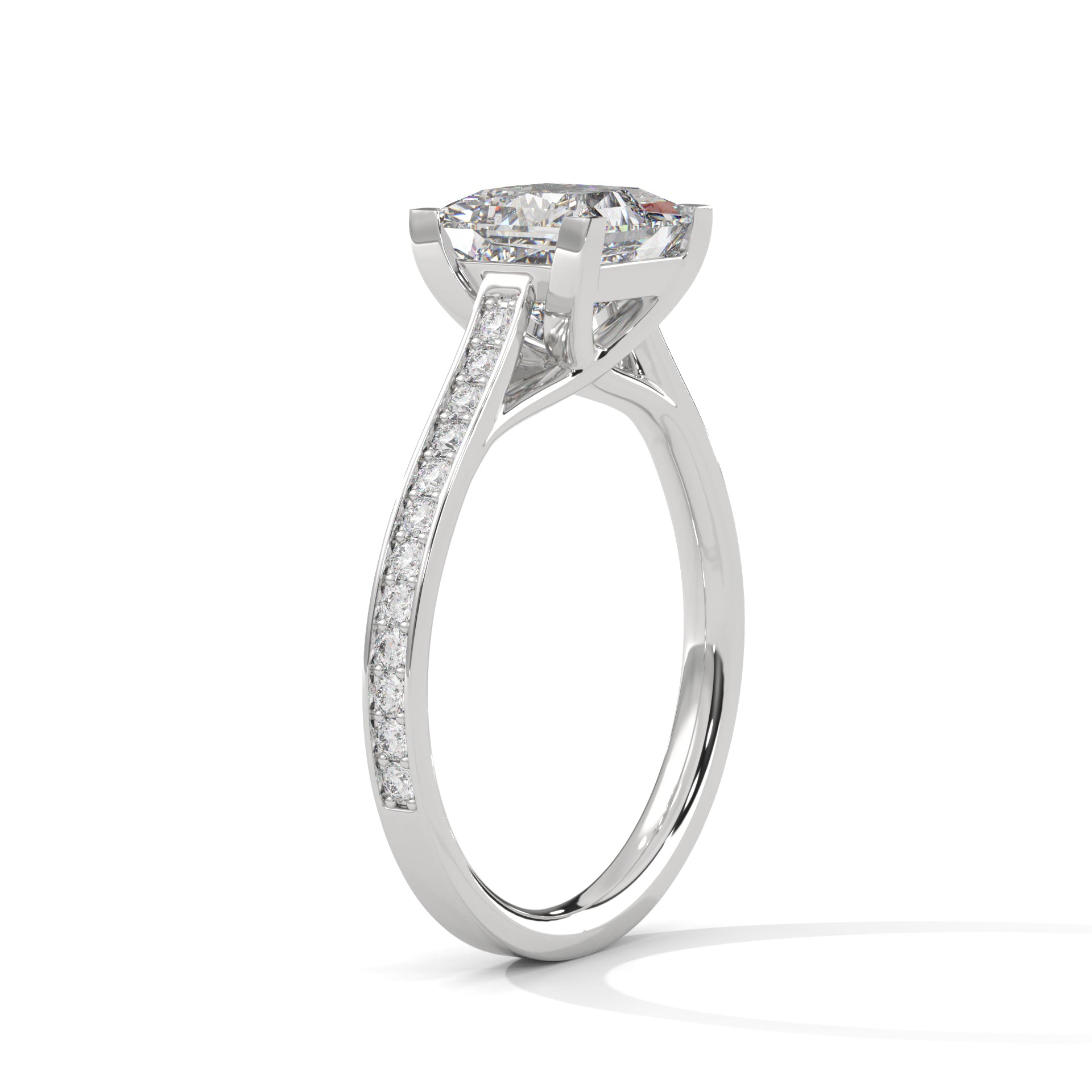 Princess Cut Pavé Diamond Engagement Ring, Classic Yellow Gold Solitaire Band