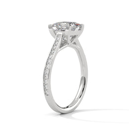 Princess Cut Pavé Diamond Engagement Ring, Classic Yellow Gold Solitaire Band