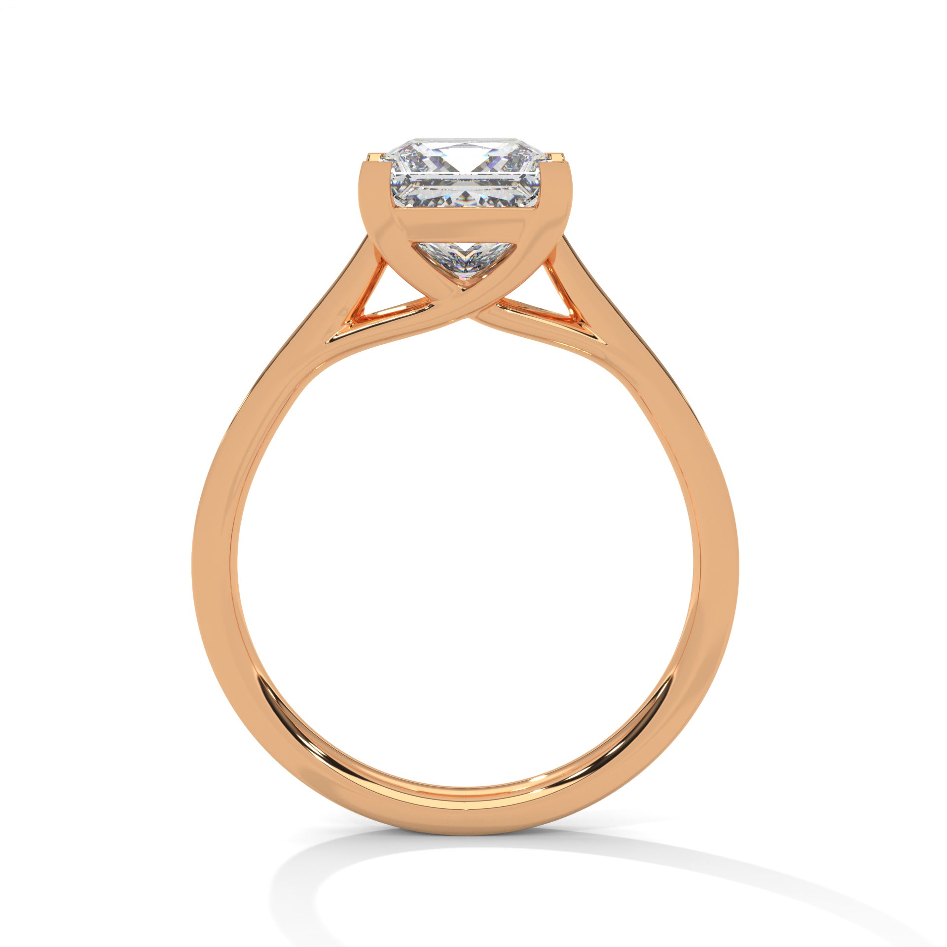 Princess Cut Pavé Diamond Engagement Ring, Classic Yellow Gold Solitaire Band