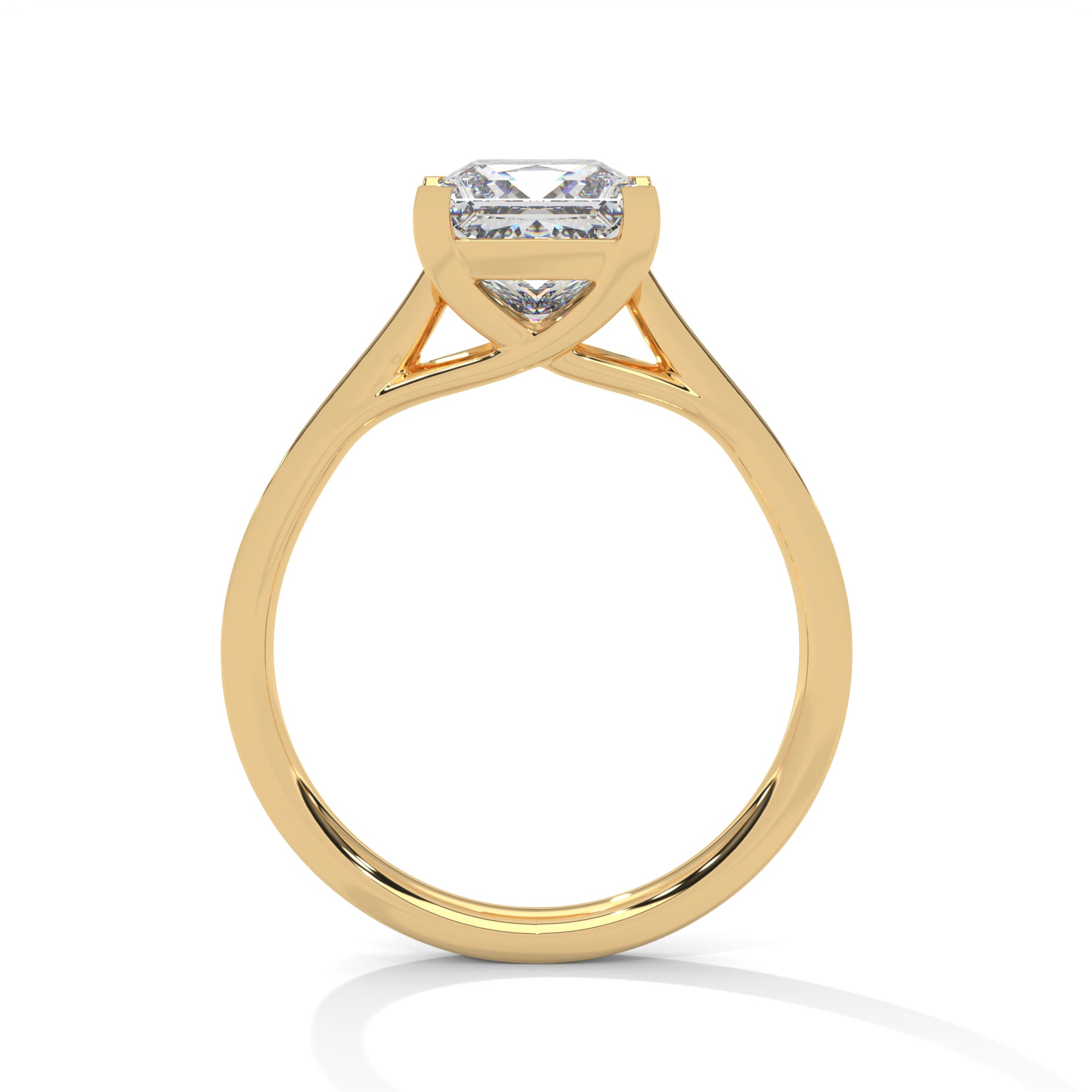 Princess Cut Pavé Diamond Engagement Ring, Classic Yellow Gold Solitaire Band