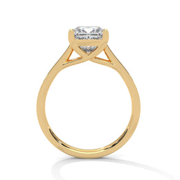 Princess Cut Pavé Diamond Engagement Ring, Classic Yellow Gold Solitaire Band