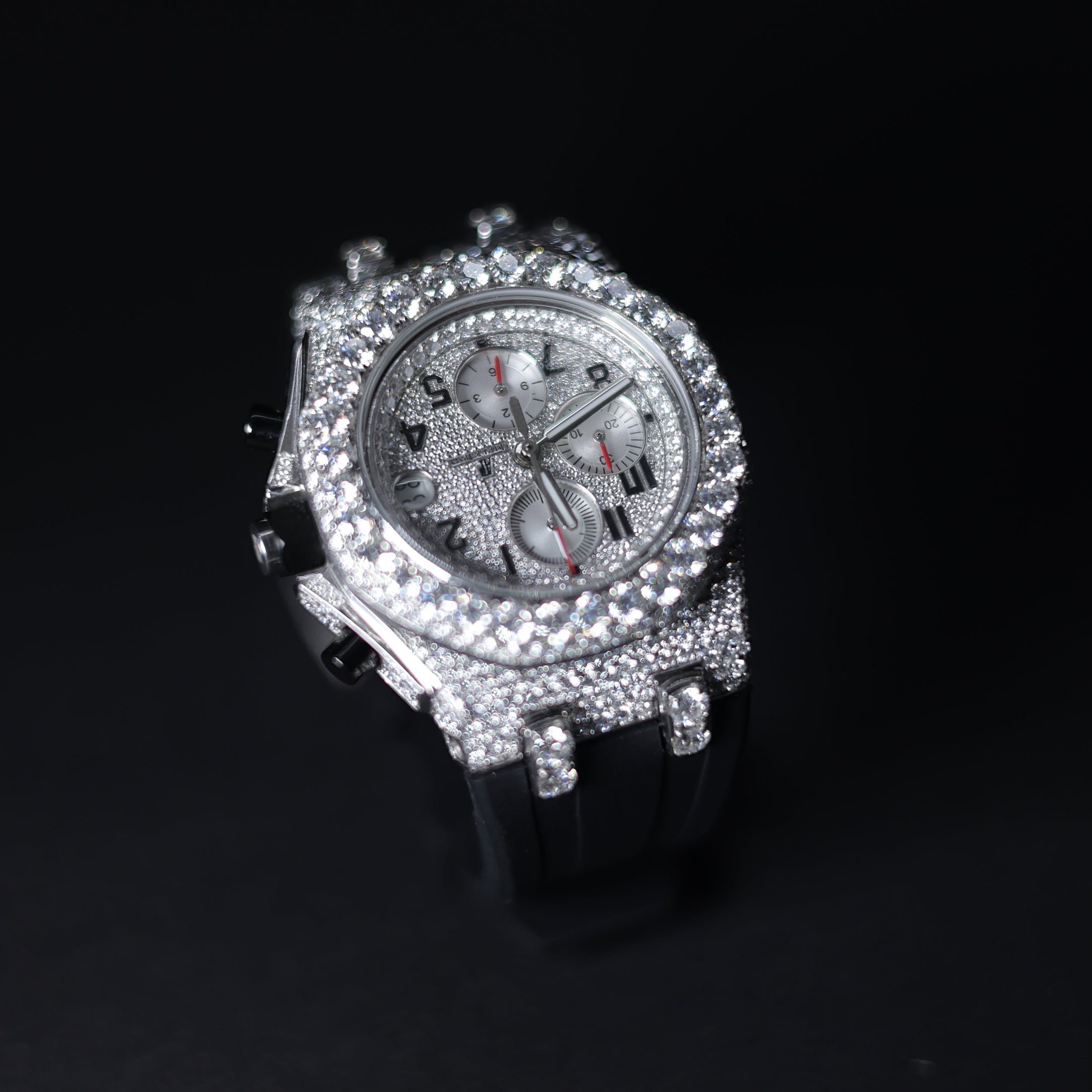 Mens Black Belt Full Diamond Watch