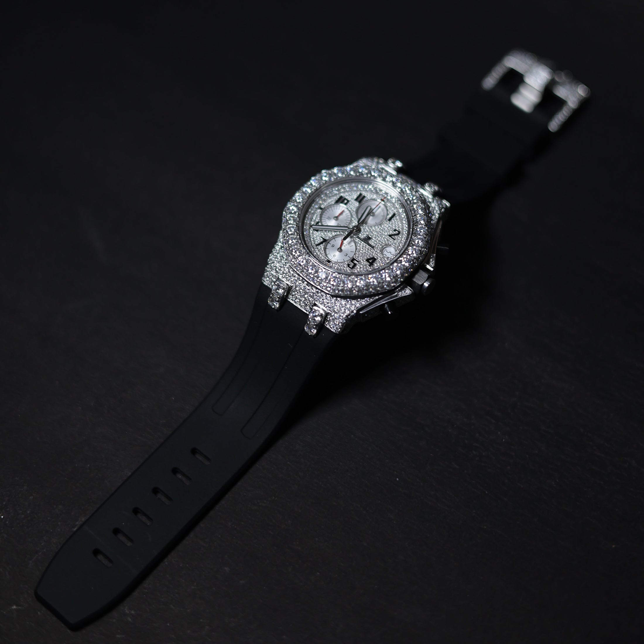 Mens Black Belt Full Diamond Watch