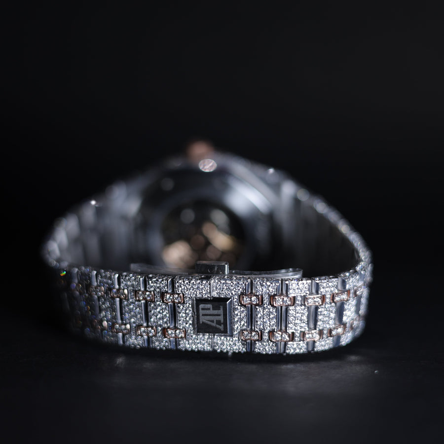 Mens Rose-white Gold Plated Moissanite Diamond Watch
