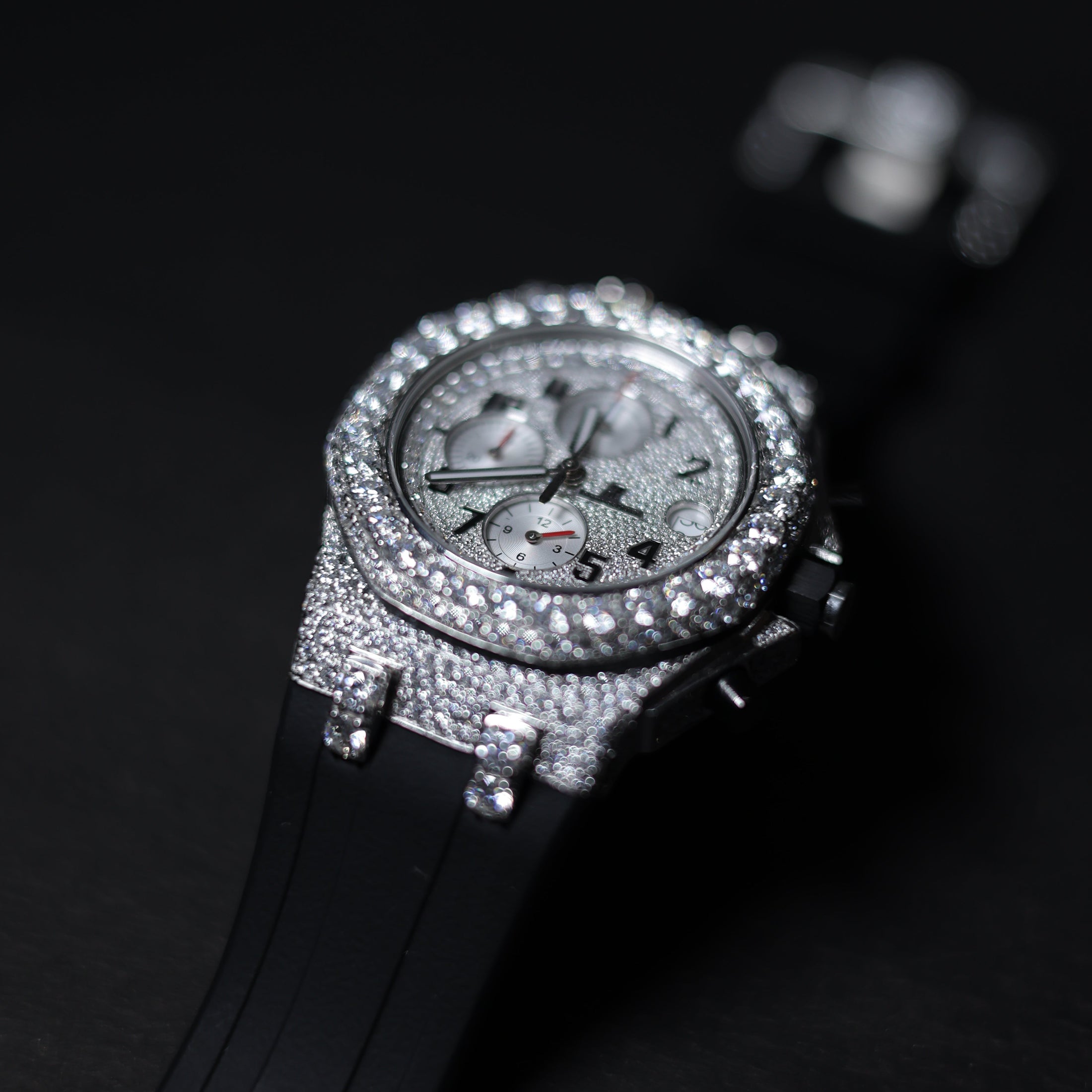 Mens Black Belt Full Diamond Watch