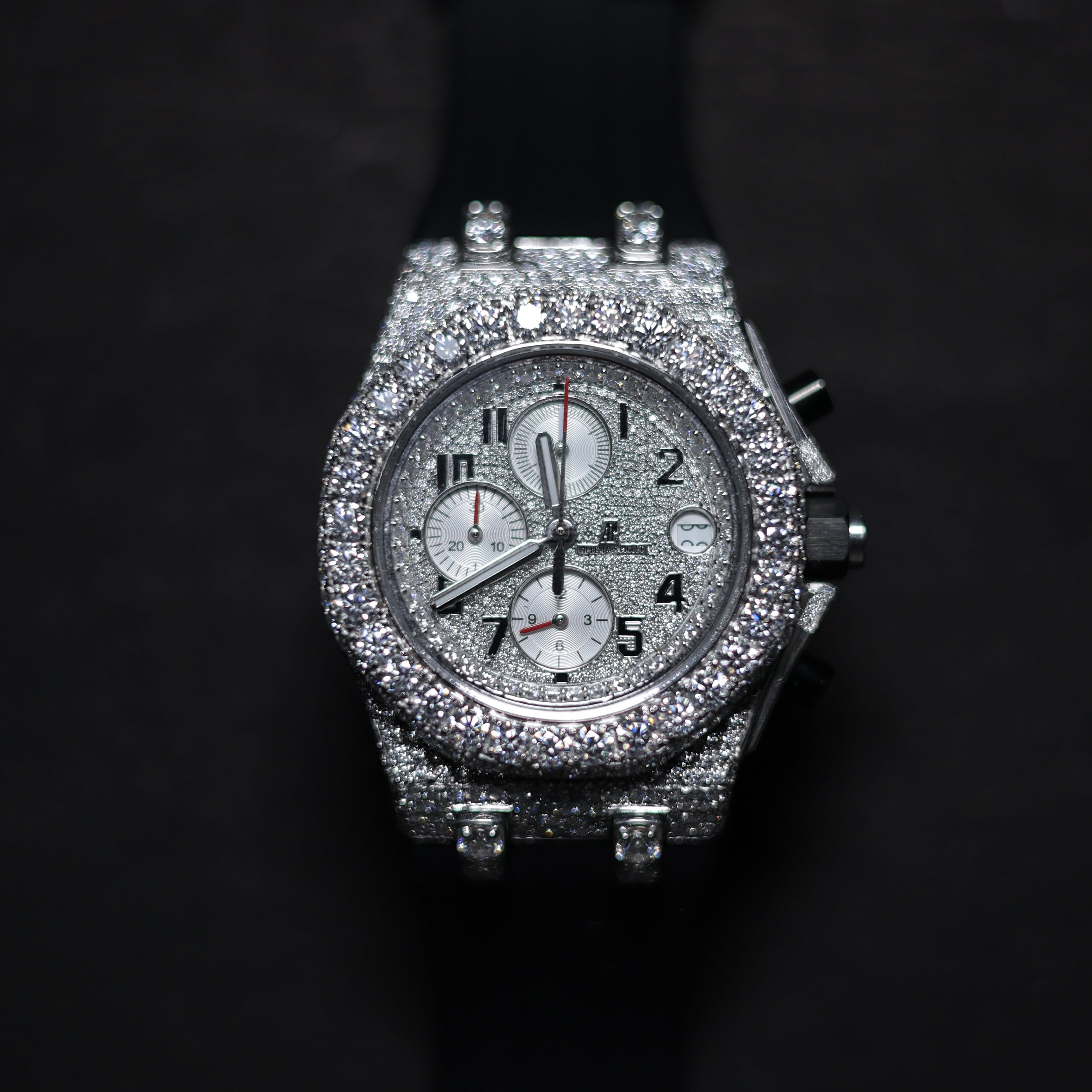 Mens Black Belt Full Diamond Watch