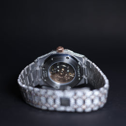Mens Rose-white Gold Plated Moissanite Diamond Watch