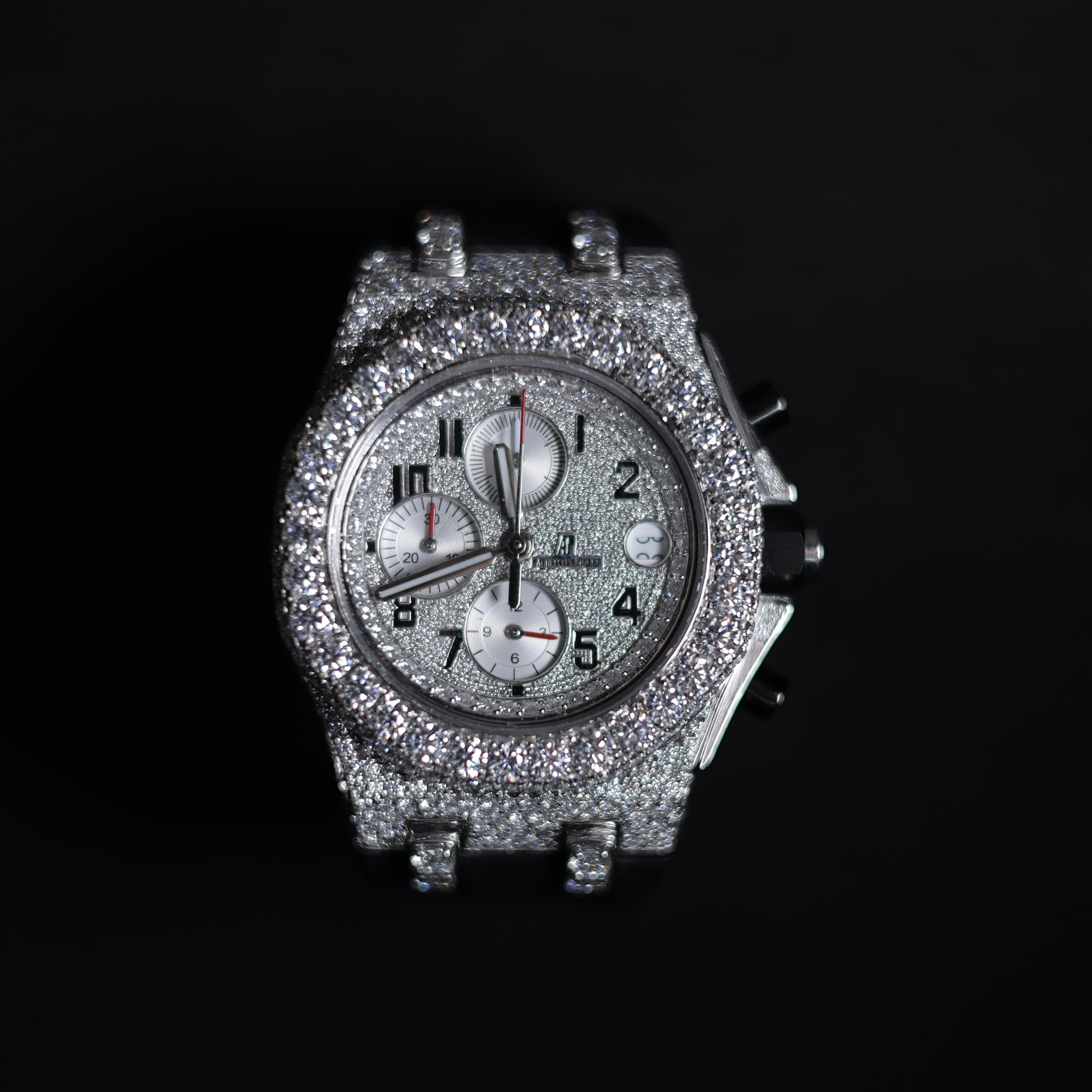 Mens Black Belt Full Diamond Watch