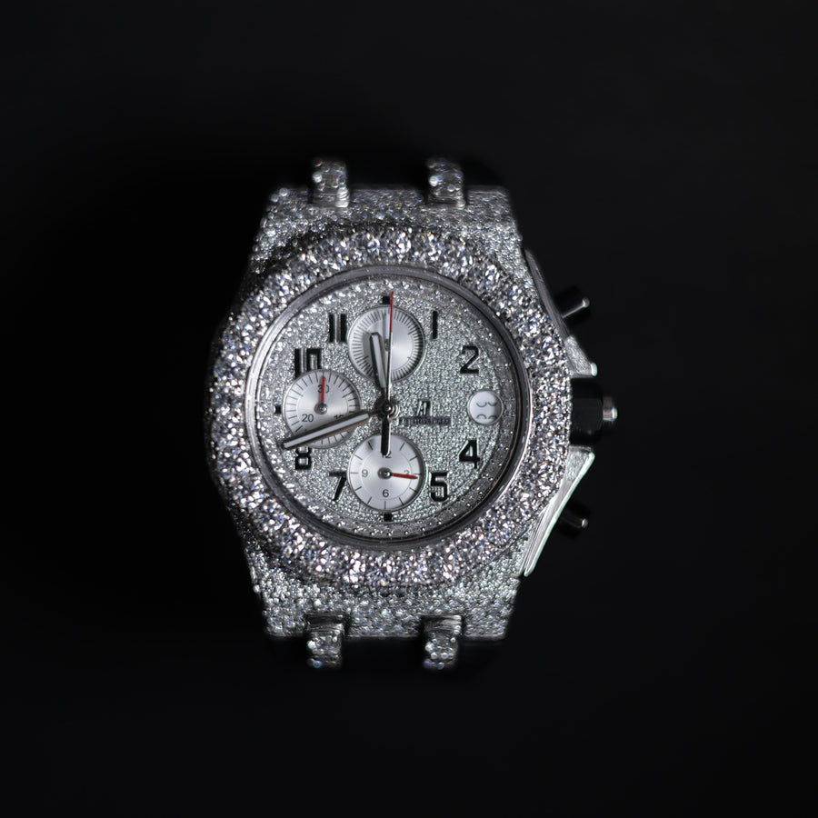 Mens Black Belt Full Diamond Watch