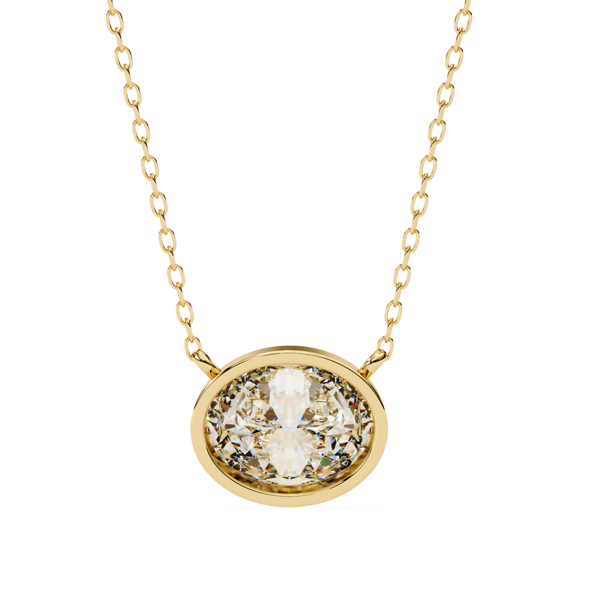 Horizontal Oval Cut Gemstone Necklace on Yellow Gold Cable Chain