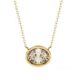 Horizontal Oval Cut Gemstone Necklace on Yellow Gold Cable Chain
