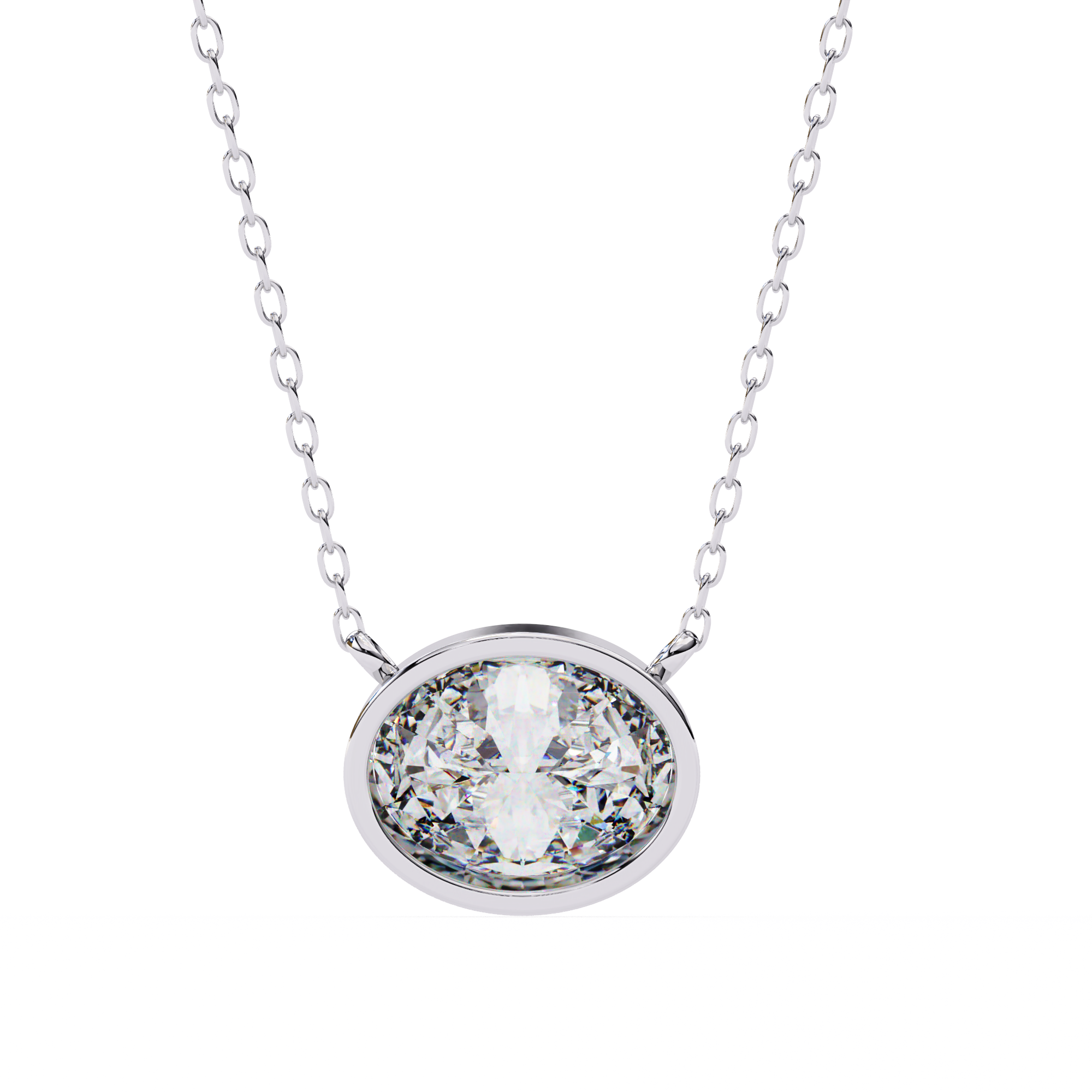 Horizontal Oval Cut Gemstone Necklace on Yellow Gold Cable Chain