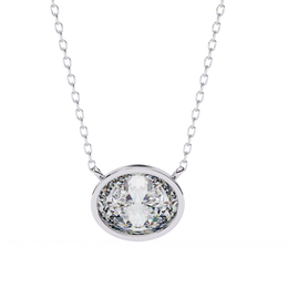 Horizontal Oval Cut Gemstone Necklace on Yellow Gold Cable Chain