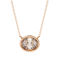 Horizontal Oval Cut Gemstone Necklace on Yellow Gold Cable Chain