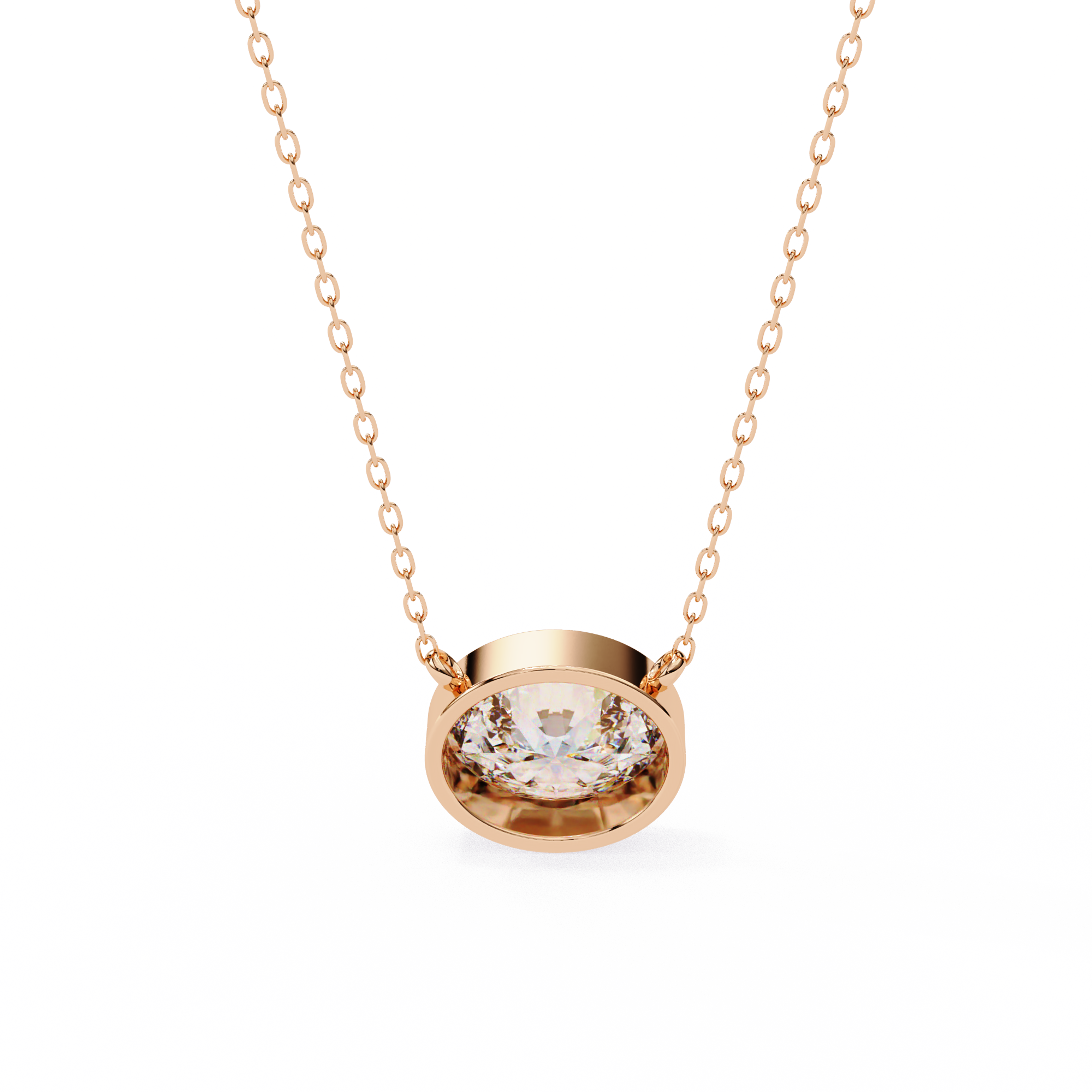 Horizontal Oval Cut Gemstone Necklace on Yellow Gold Cable Chain