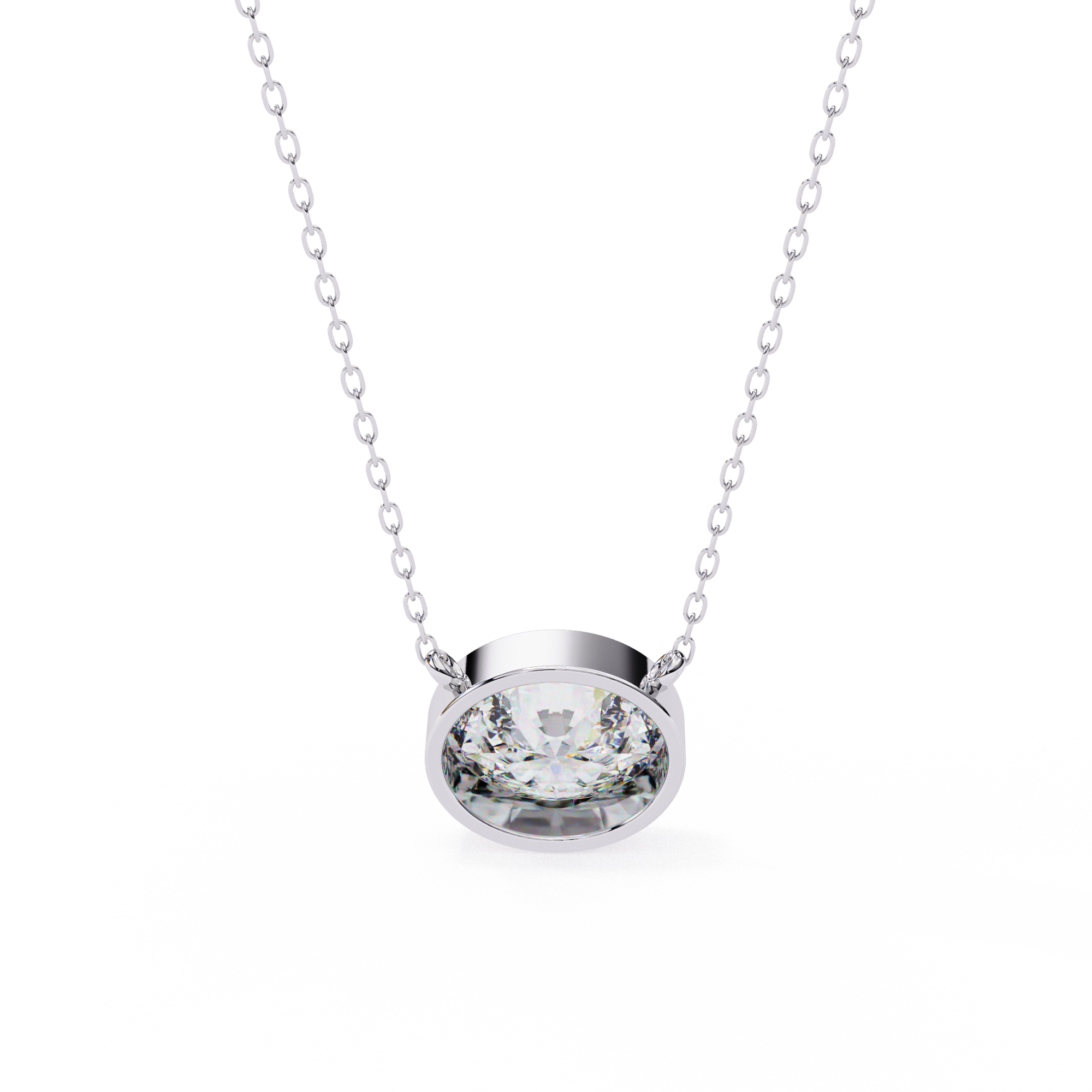 Horizontal Oval Cut Gemstone Necklace on Yellow Gold Cable Chain