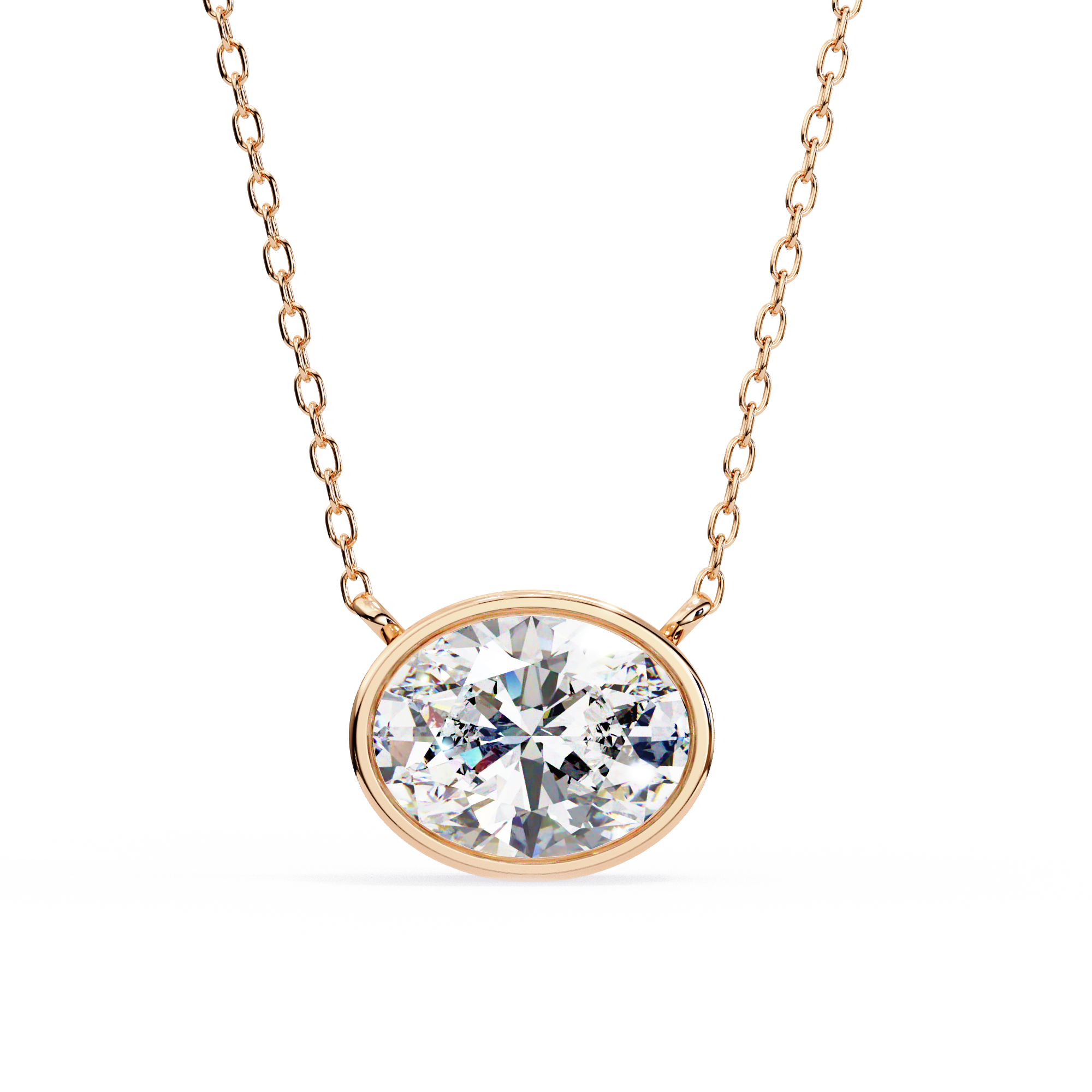 Horizontal Oval Cut Gemstone Necklace on Yellow Gold Cable Chain