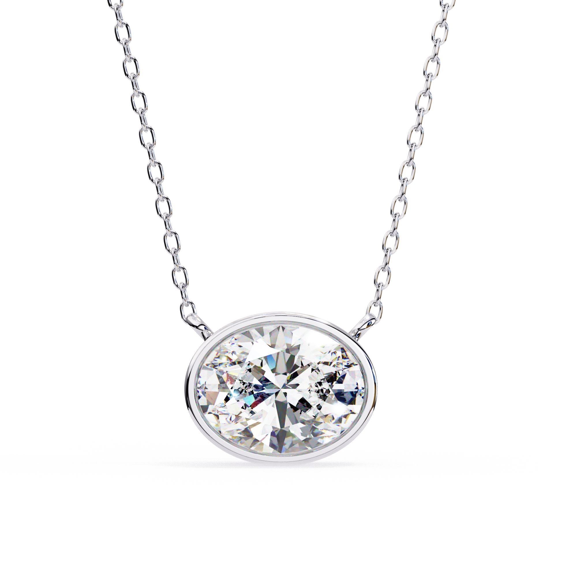 Horizontal Oval Cut Gemstone Necklace on Yellow Gold Cable Chain