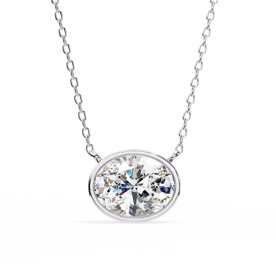 Horizontal Oval Cut Gemstone Necklace on Yellow Gold Cable Chain