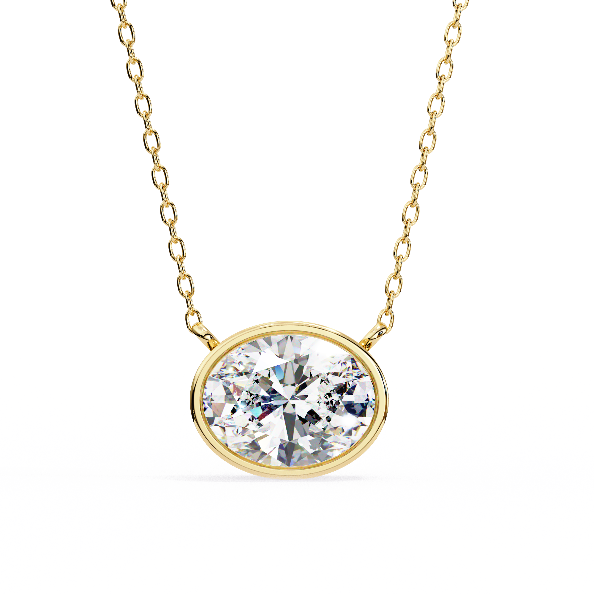 Horizontal Oval Cut Gemstone Necklace on Yellow Gold Cable Chain