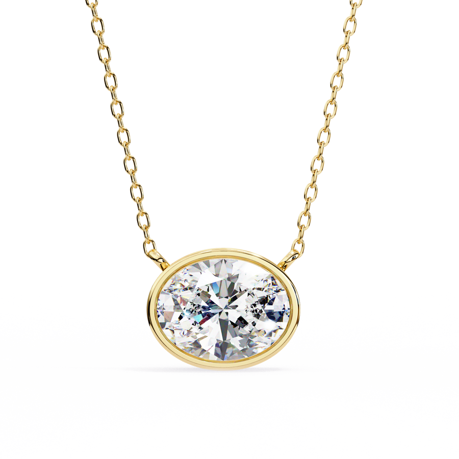 Horizontal Oval Cut Gemstone Necklace on Yellow Gold Cable Chain