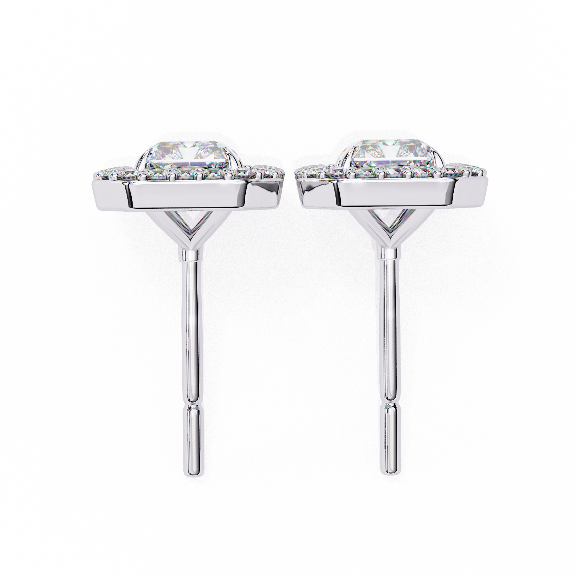 Elegant Radiant Cut Diamond Open-Halo Studs in Gold Frame