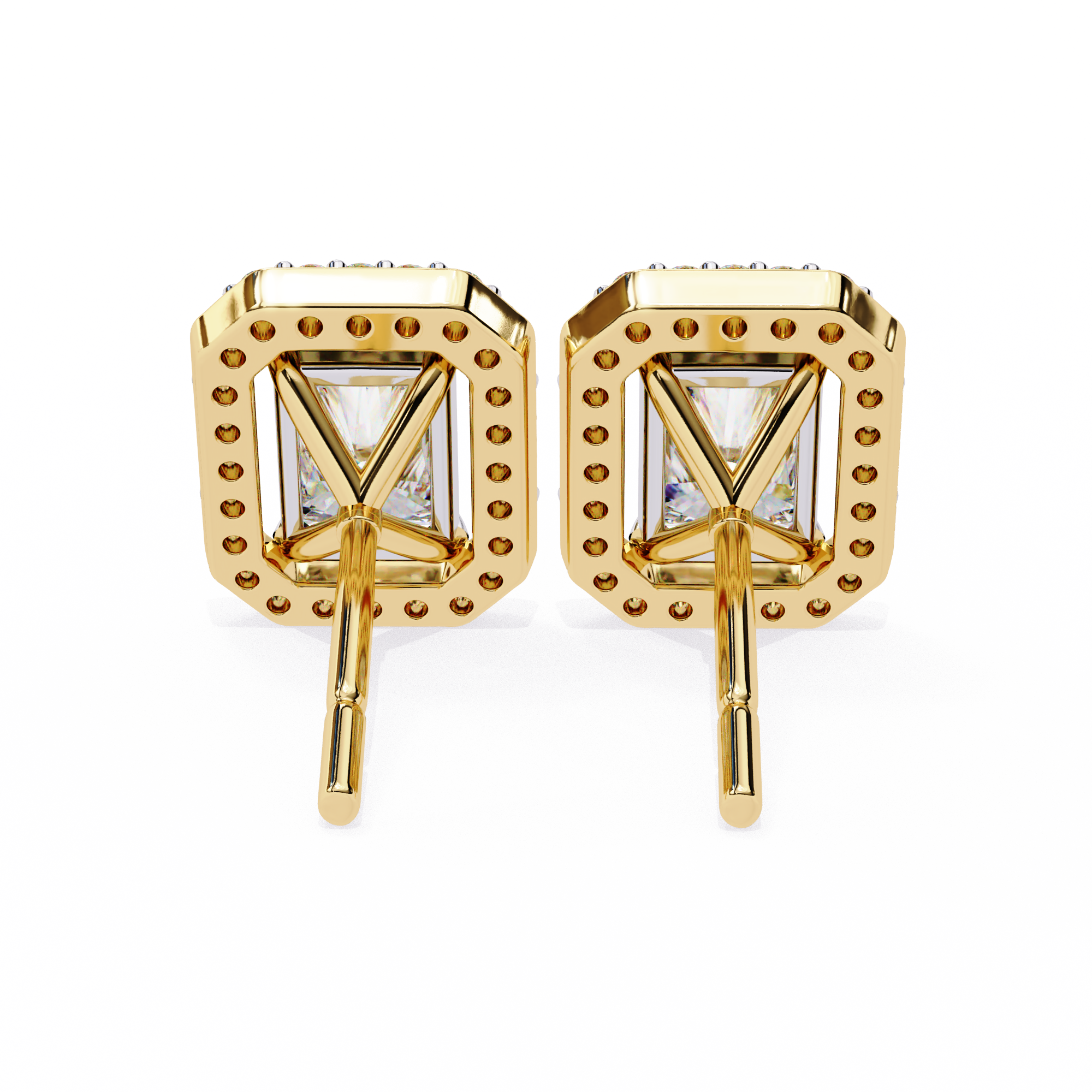 Elegant Radiant Cut Diamond Open-Halo Studs in Gold Frame