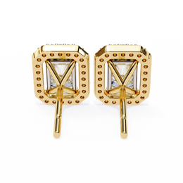 Elegant Radiant Cut Diamond Open-Halo Studs in Gold Frame