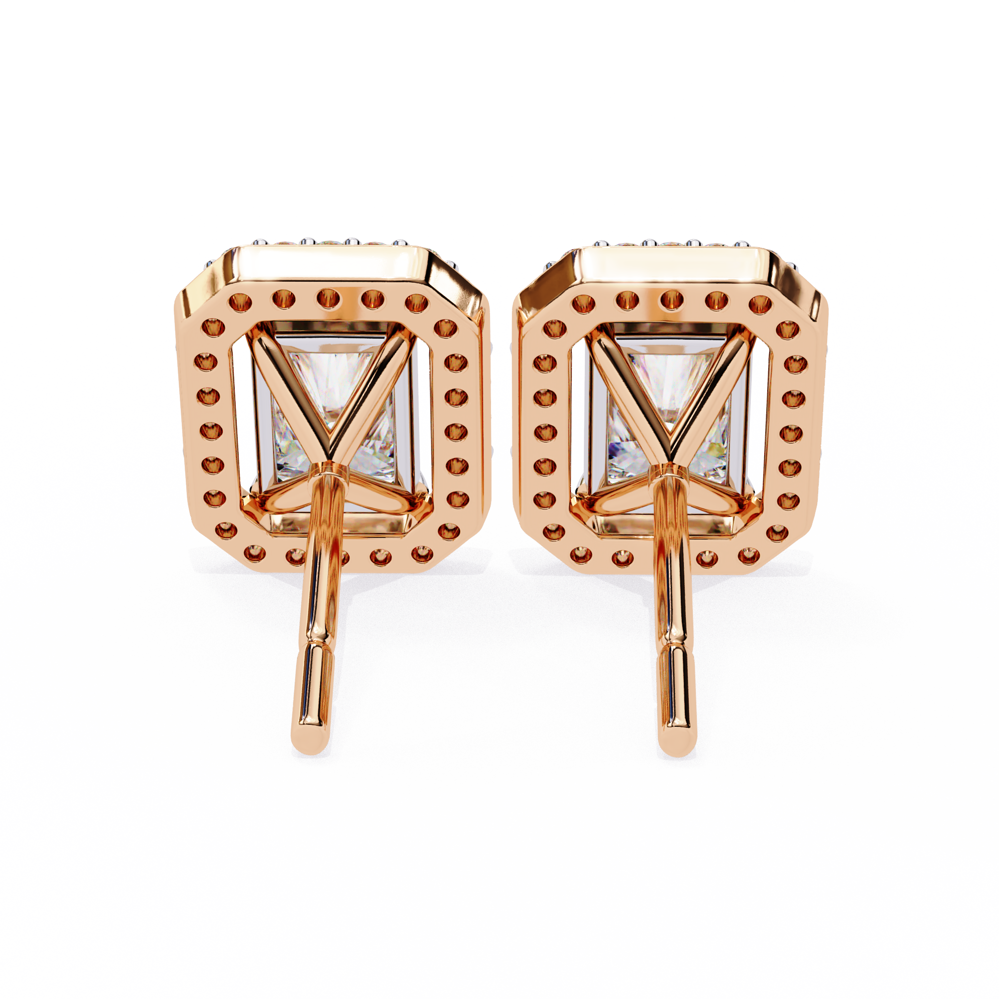 Elegant Radiant Cut Diamond Open-Halo Studs in Gold Frame
