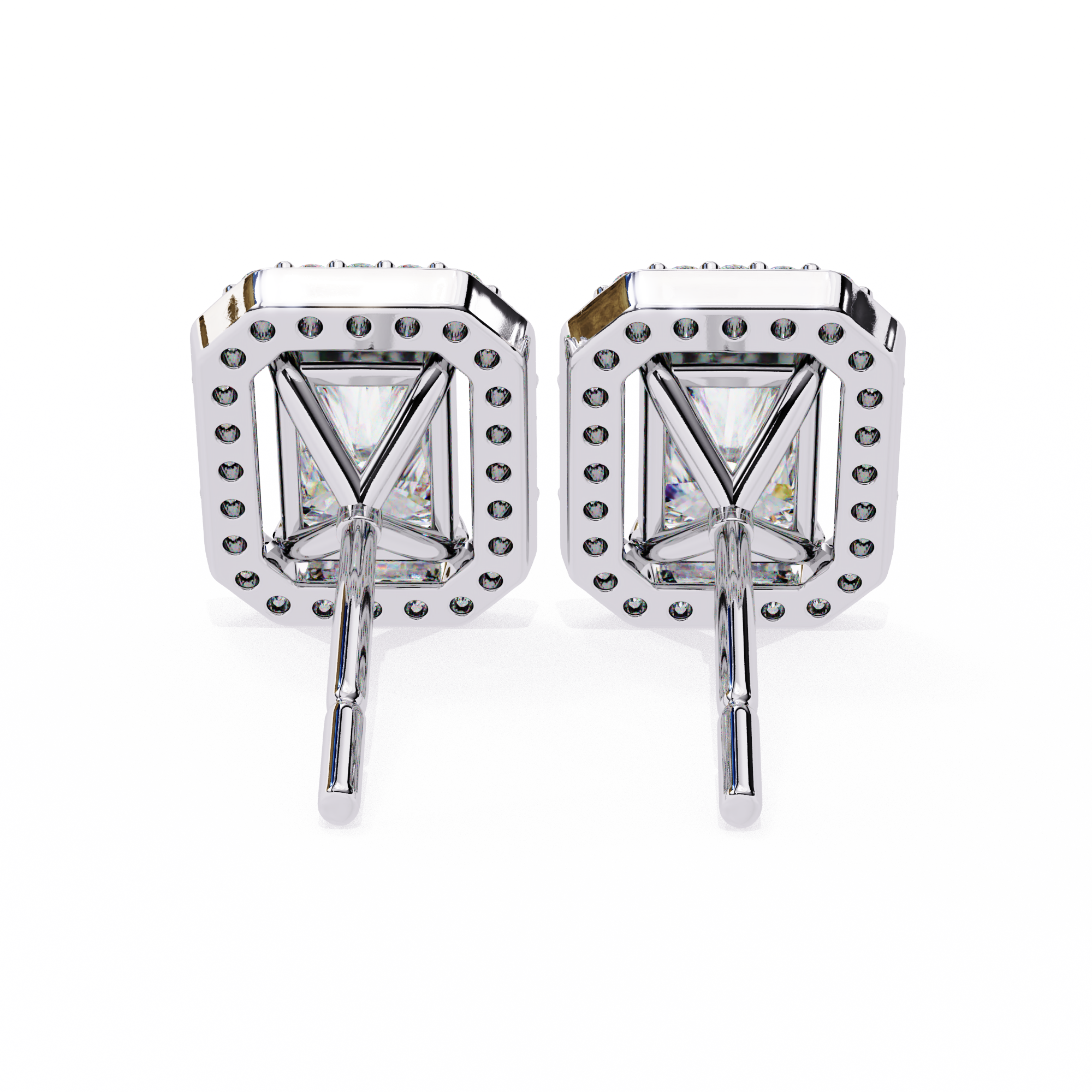 Elegant Radiant Cut Diamond Open-Halo Studs in Gold Frame