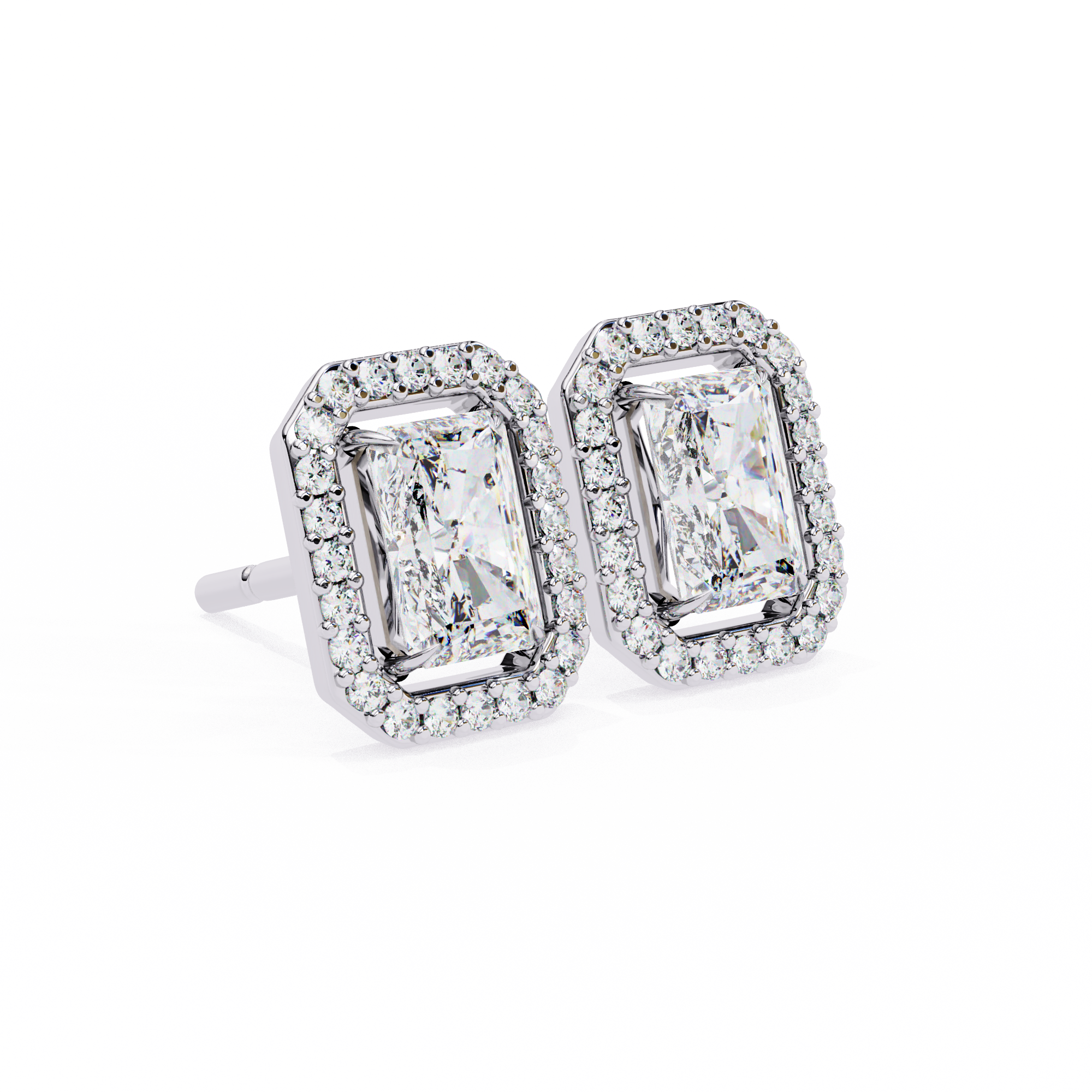 Elegant Radiant Cut Diamond Open-Halo Studs in Gold Frame