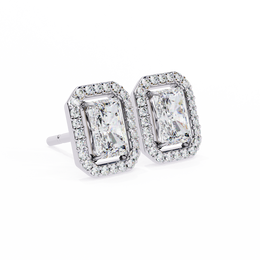 Elegant Radiant Cut Diamond Open-Halo Studs in Gold Frame
