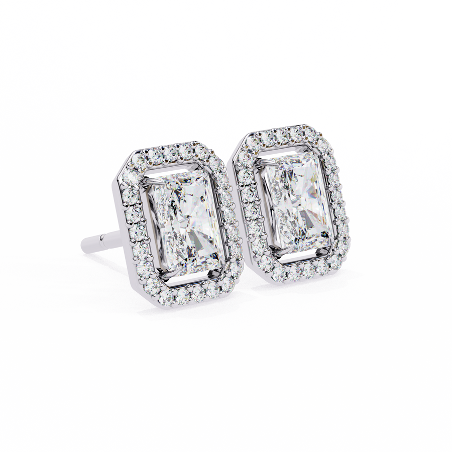 Elegant Radiant Cut Diamond Open-Halo Studs in Gold Frame