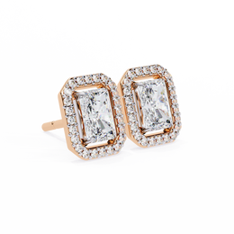 Elegant Radiant Cut Diamond Open-Halo Studs in Gold Frame